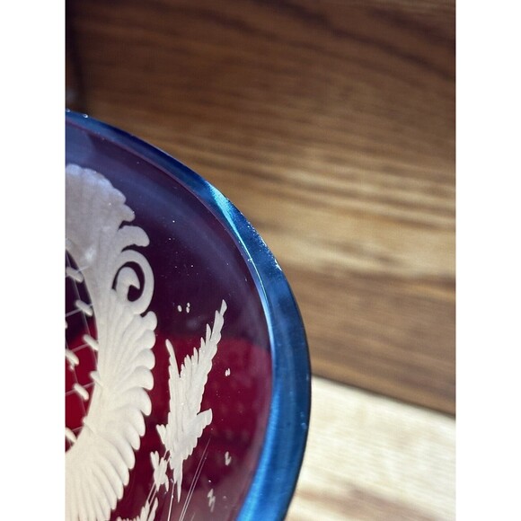 HUGE EGERMANN RUBY RED CUT-TO-CLEAR VASE, STAG & CASTLE, DEER, BOHEMIA - Picture 5 of 8